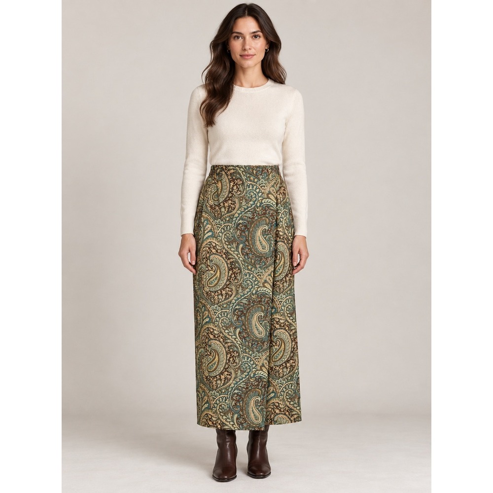 Preppy Equestrian Heritage Tapestry Paisley Wrap Maxi Pencil Skirt Size 6